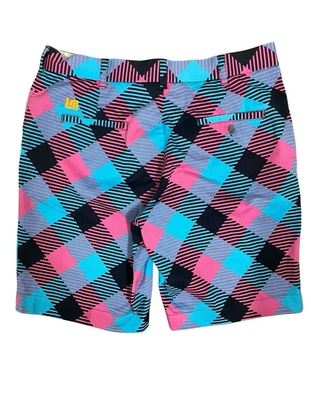 Loudmouth Golf Shorts Women’s Size 36 Pink Blue Geometric Stretch Cotton